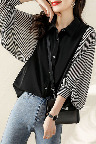 Sleeve Striped Elegant Blouse Shirt