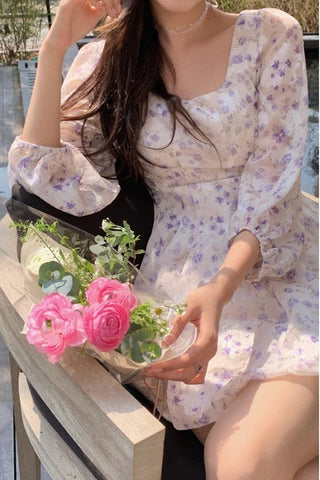 Long Sleeve Sweet Elegant Floral Mini Dress