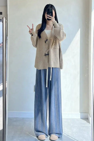 Vintage Stylish Woolen Striped Long Pants