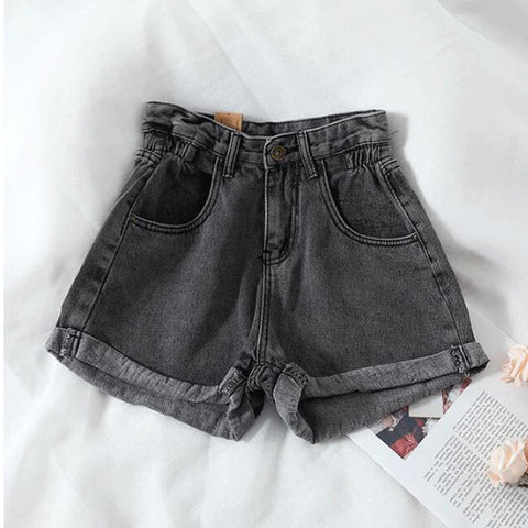 High Waist Retro Denim Wide Leg Shorts Jeans