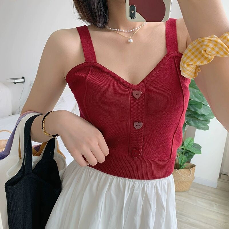 Heart Button Sexy Knitted Crop Tops