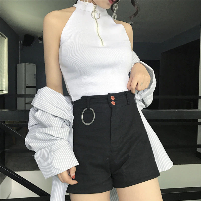 Sexy Zipper Neck Retro Crop Tops