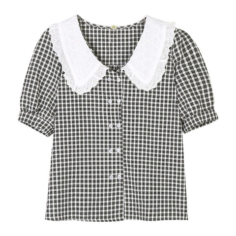 Bluse mit Retro-Peter-Pan-Kragen und Karomuster 