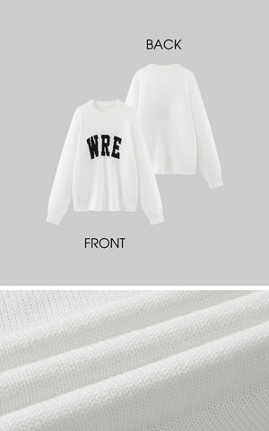Oversized Knit Sweater with Distressed Bold WRE Logo