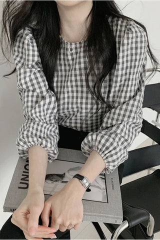 Karierte Blusen mit Dreiviertelärmeln 