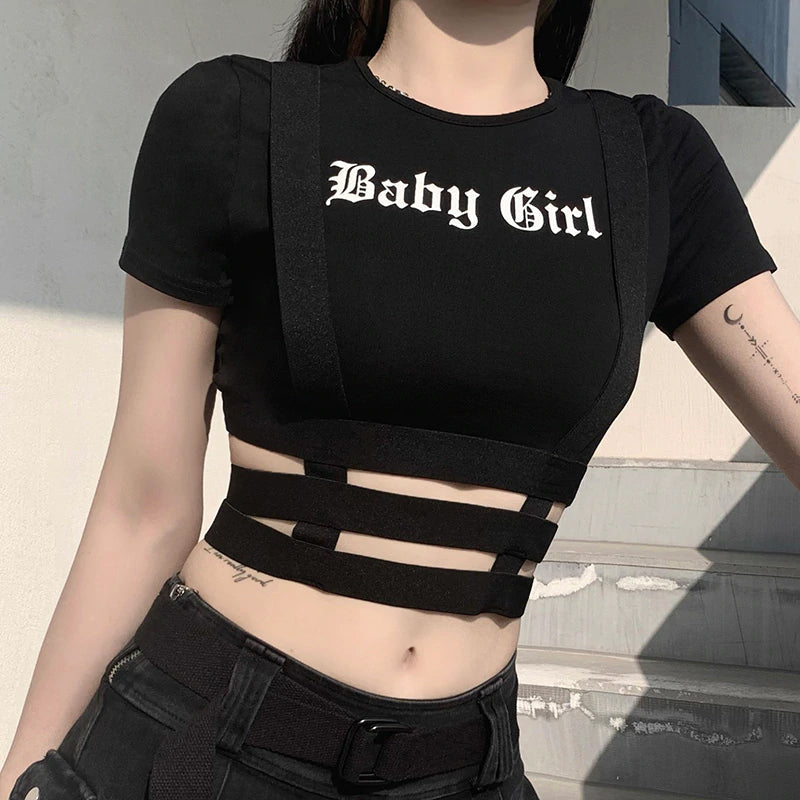 Baby Girl Letter Printed Sexy Cropped Slim Shirt