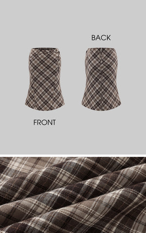 Plaid Contour Midi Skirt with Side Buckle Detail