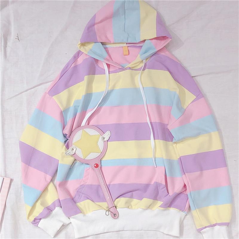 Macaroon Colors Striped Hoodie and Sweatshirt