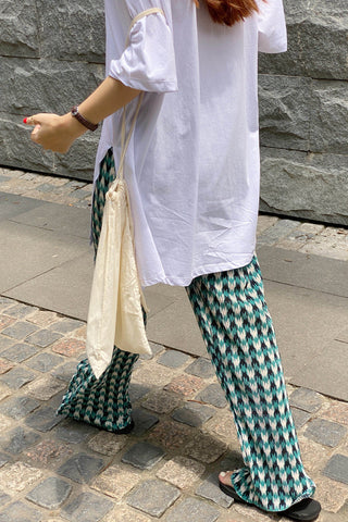 Green Trendy Plaid Wide Leg Loose Pants