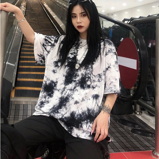 Tie Dye Style Short Sleeve Loose Shirt