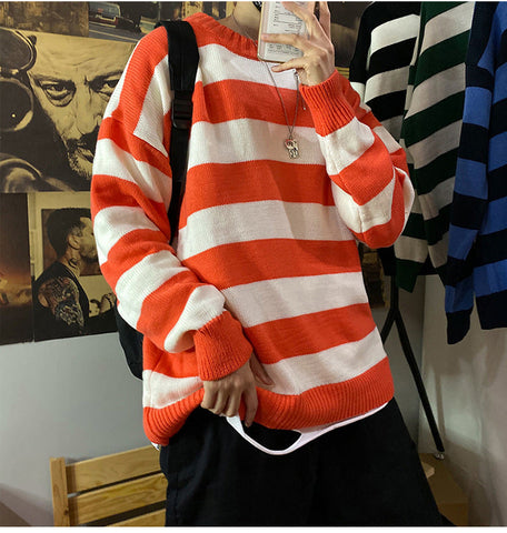 O-Neck Vintage Striped Men Sweater