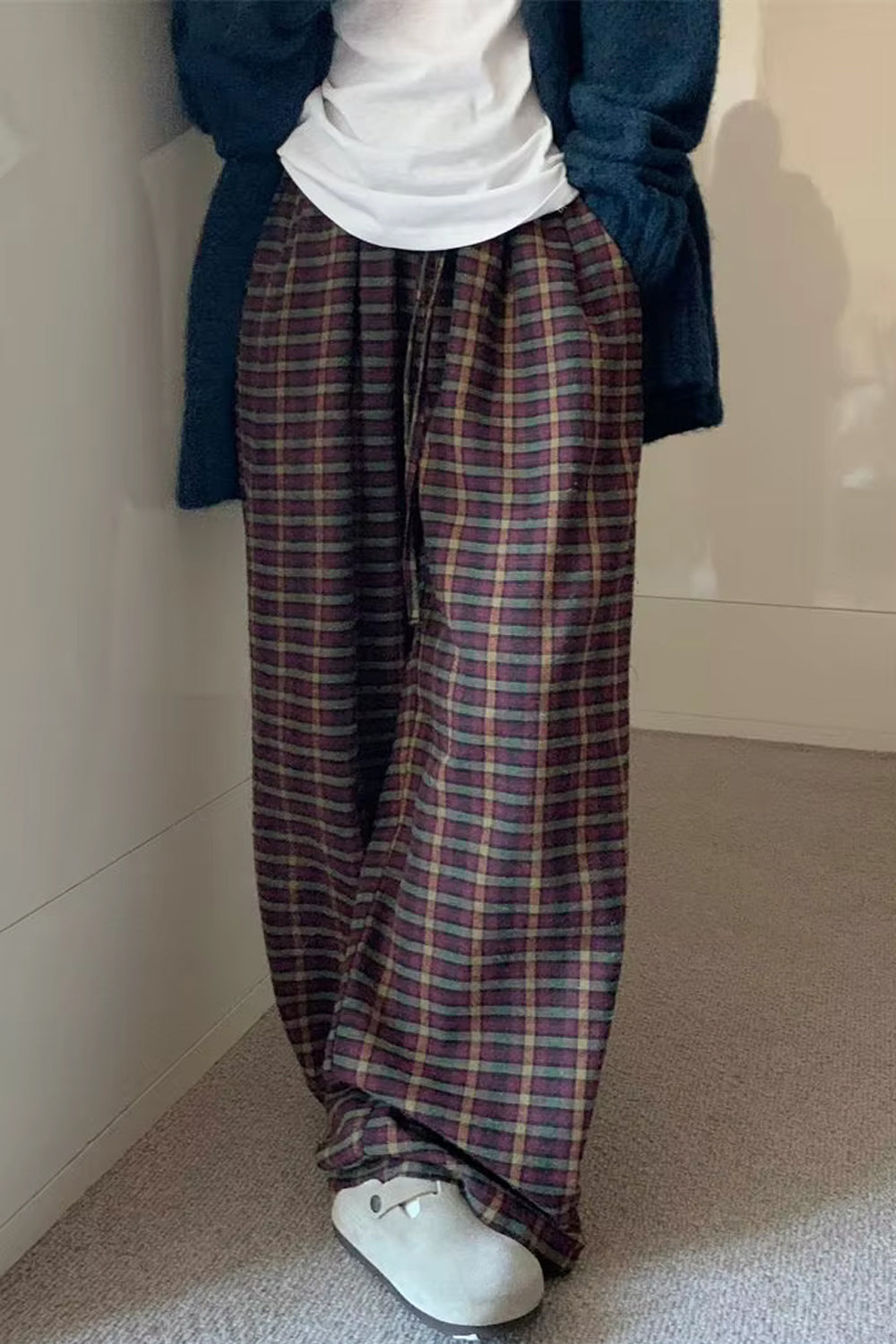 High Waist Retro Plaid Wide Leg Pants