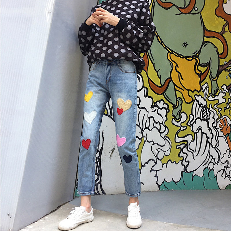 Love Heart Embroidery Jeans