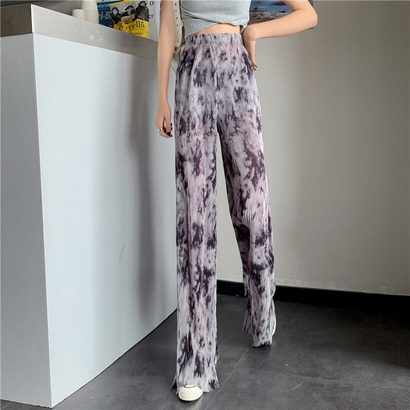 Sexy Wide Leg Elastic Tie Dye Long Pants