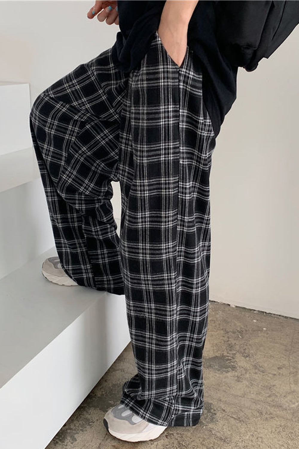 Retro Wide Leg Loose Plaid Pants