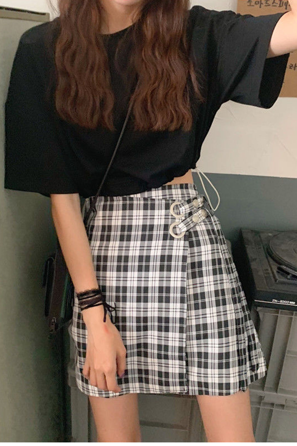 High Waist Wrap Plaid Mini Skirt