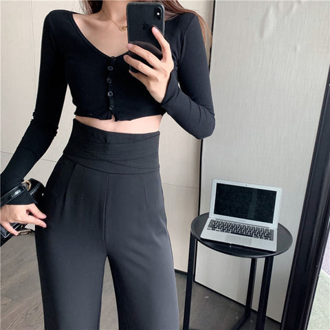 High Waist Loose Basic Colors Wide Leg Pants
