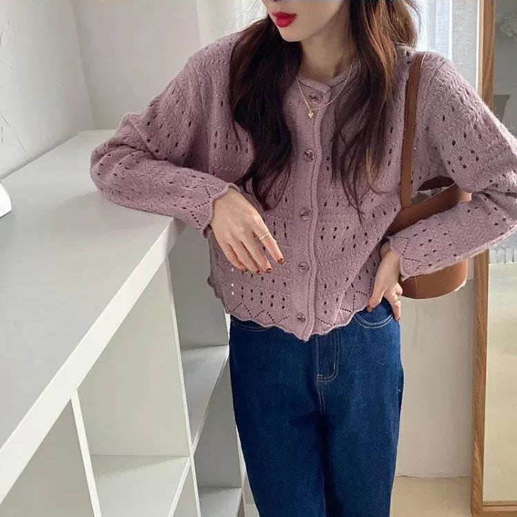 Hollow Out Slim Cardigan Sweater