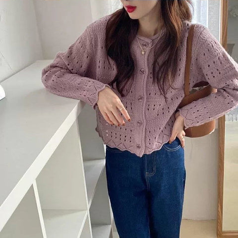 Hollow Out Slim Cardigan Sweater