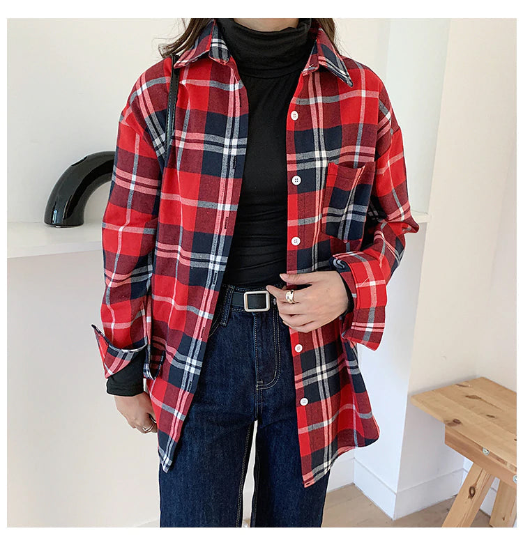 Vintage Classic Plaid Style Turn Down Collar Shirt