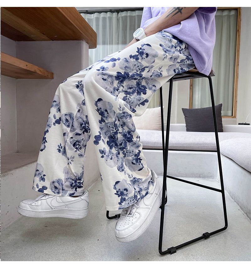 Pantalones casuales holgados con estampado floral para hombre 