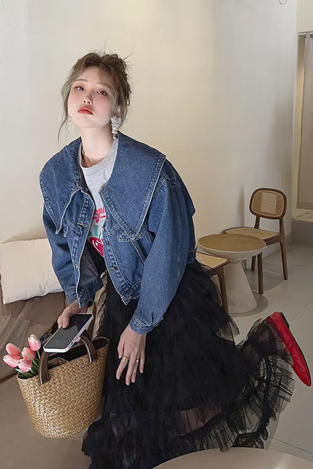 Loose Cute Peter Pan Collar Style Denim Jacket