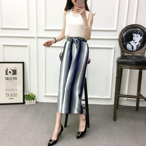 Loose Elegant Colorful Elastic Waist Belted Pants