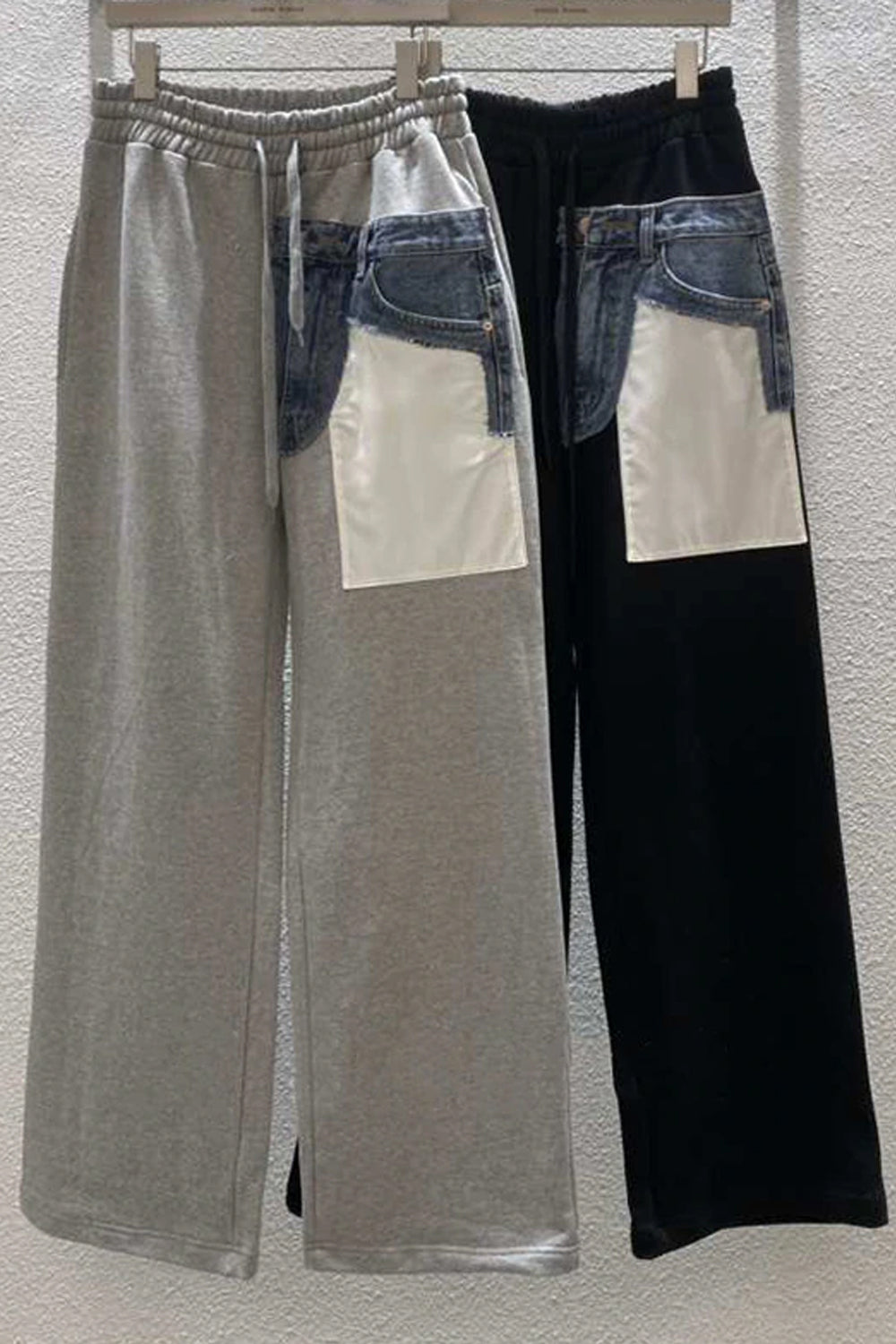 High Waist Denim Pocket Patchwork Loose Pants