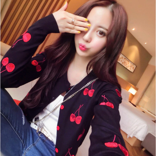 Cherry Printed Sweater Cardigan