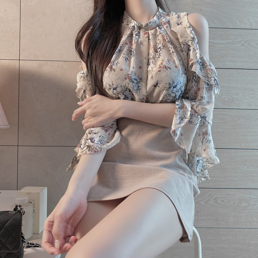 Florals Off Shoulder Loose Chiffon Blouse Shirt