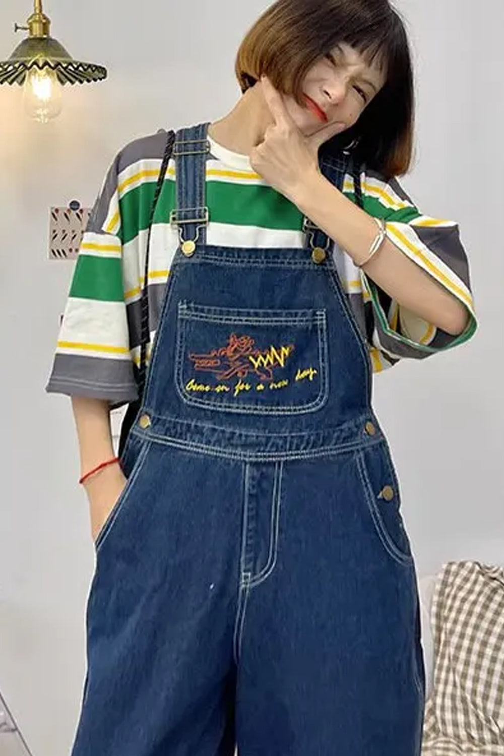 Wide Leg Cute Embroidered Jeans Jumpsuits