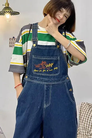 Wide Leg Cute Embroidered Jeans Jumpsuits