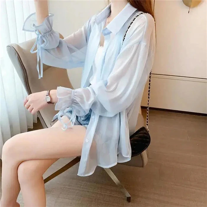 Loose Sweet Chiffon Thin Transparent Blouse Shirt