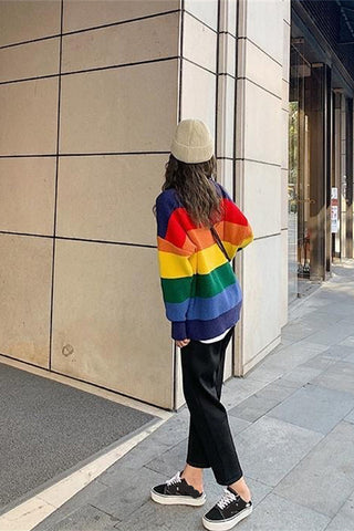 Loose Rainbow Warm Knitted Sweater