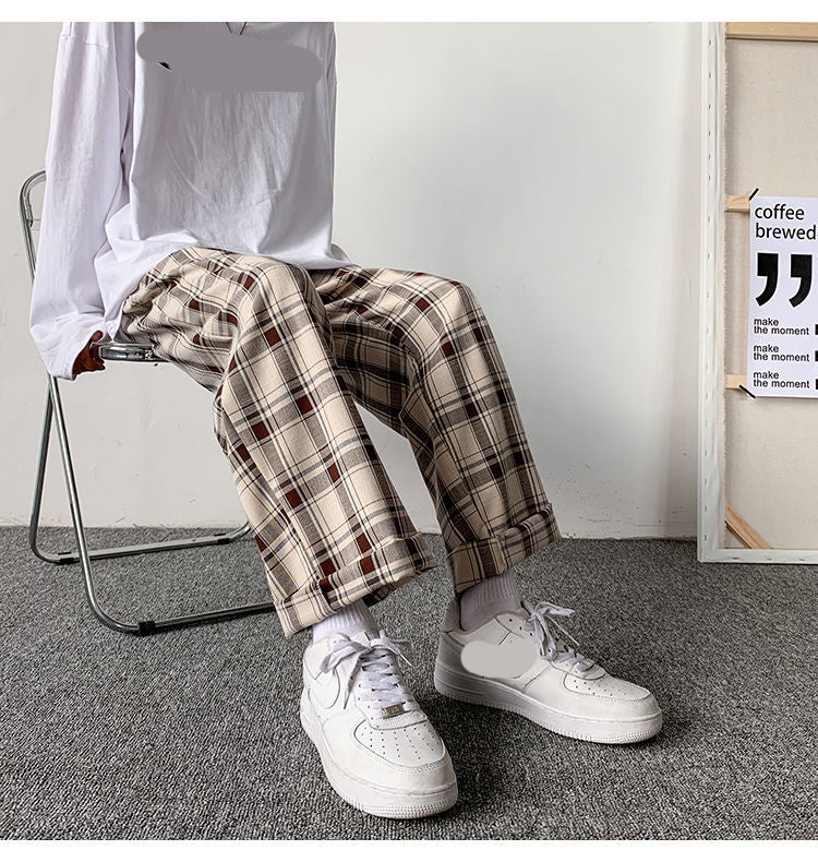 Pantalones elásticos holgados de cuadros estilo hip hop 