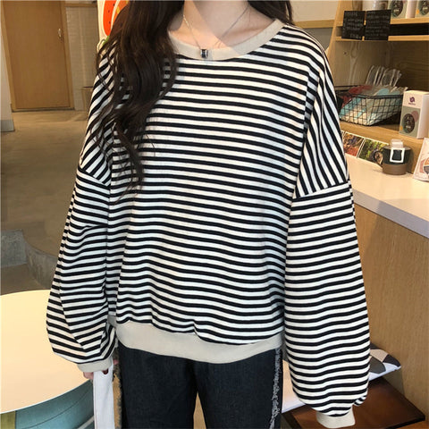 Loose Thin Casual Striped Sweatshirt