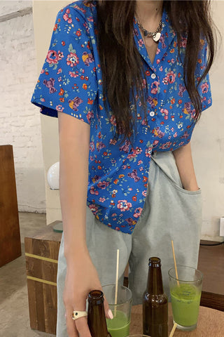 Short Sleeve Little Flowers Pattern Blouse Shirt