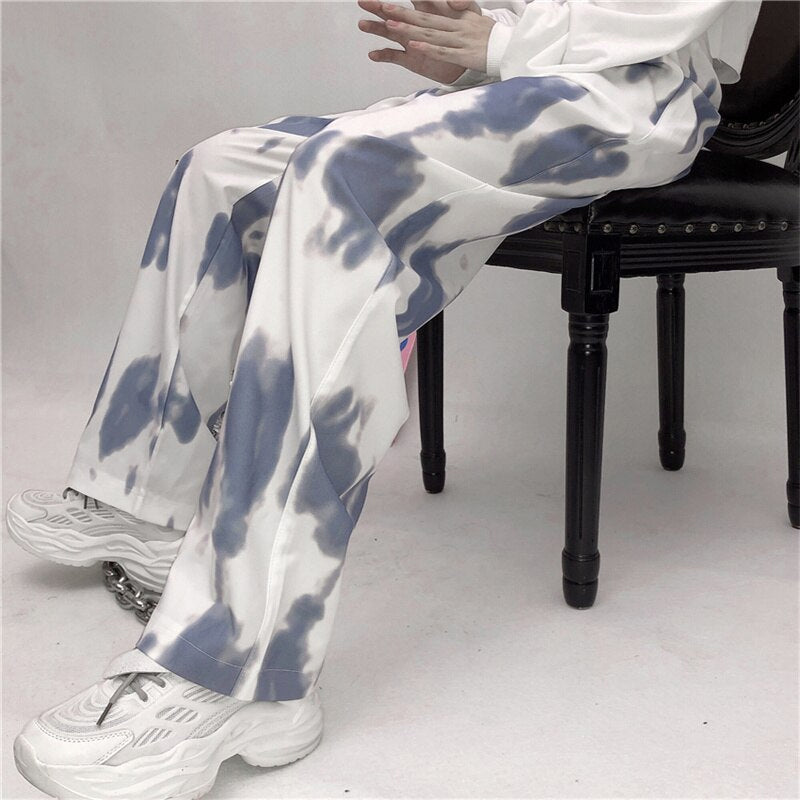 Pantalones casuales de cintura alta con efecto tie-dye