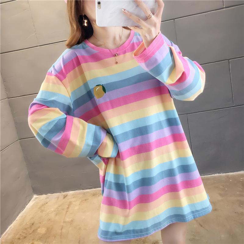 Oversize-Langarmhemd mit Streifen und Früchte-Print 