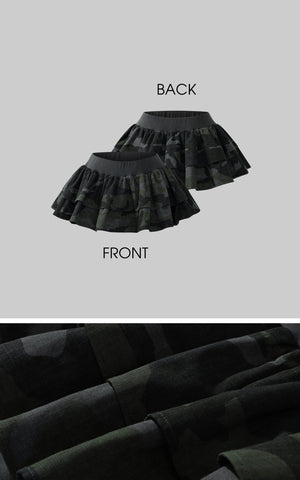 Camo Layered Mini Skirt with Built-in Shorts