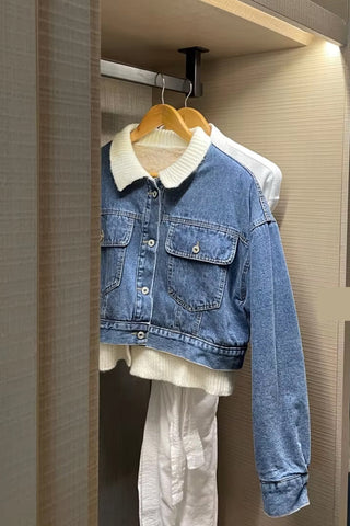 Long Sleeve Denim Fleeced Jacket