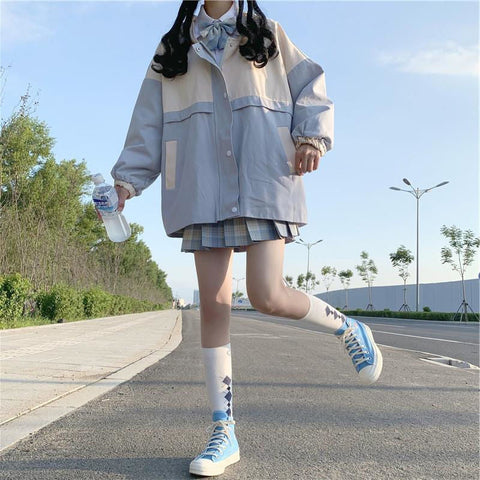 Blaue Oversize-Lässige Kawaii-Jacke