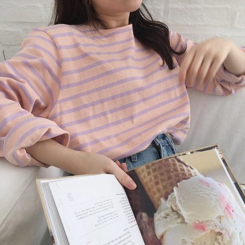 O-Neck Long Sleeve Basic Striped Shirt