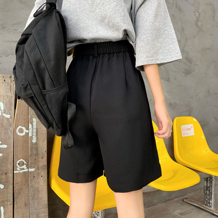 Casual Knee Length Loose Black Shorts