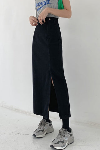 High Waist Long Split Denim Skirts