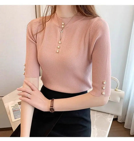 Short Sleeve Round Neck Knitted Office Shirt
