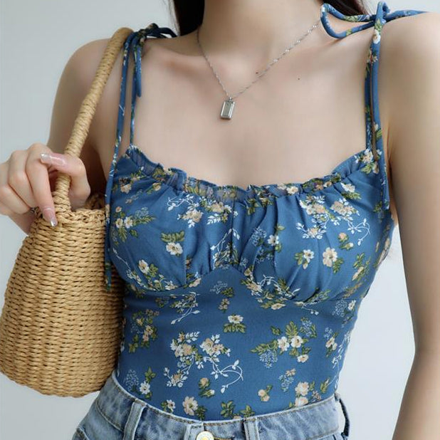 Floral Pattern Camisole Crop Tops