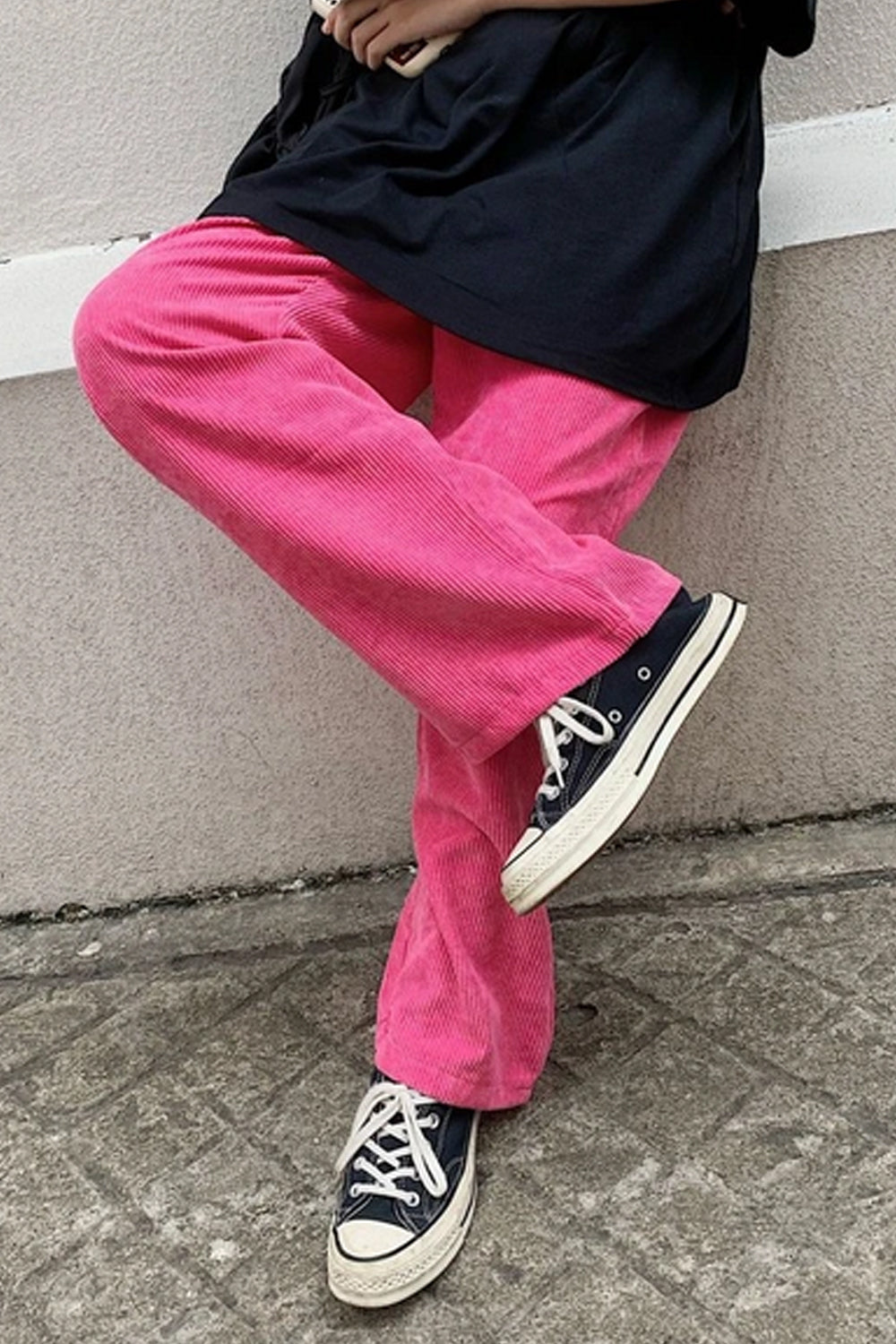 Pantalones holgados de pana rosa con cintura alta 