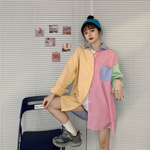 Colorful Striped Oversize Long Sleeve Shirt