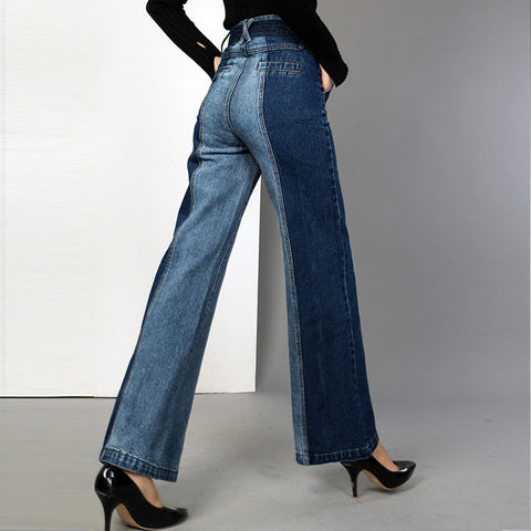 Belted Half Colour Wide Leg Jeans